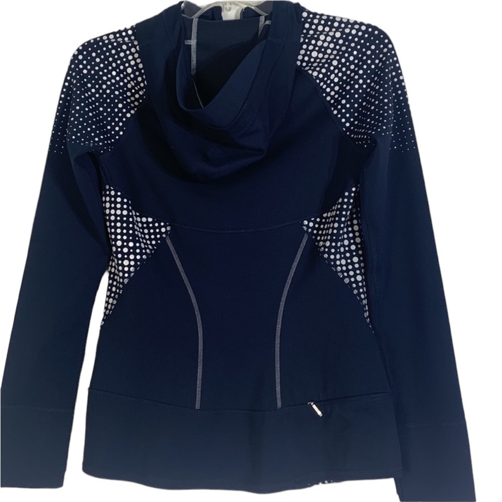 🌸2/$25 Athleta Navy Running Wild Half-zip Hoodie 2.0 White Polka Dots - Picture 4 of 11